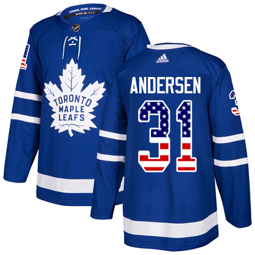Adidas Maple Leafs #31 Frederik Andersen Blue Home Authentic USA Flag Stitched NHL Jersey